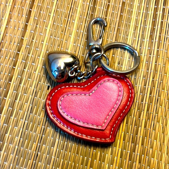 Accessories - Leather and Chrome Heart-Shaped Pink and Red Keychain Purse Charm